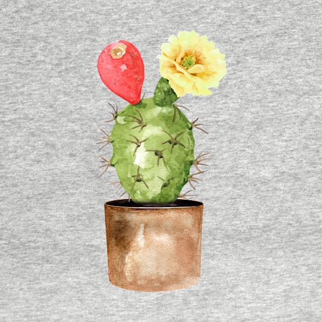 Hand painted Watercolor Cactus in Terracotta pot by SouthPrints